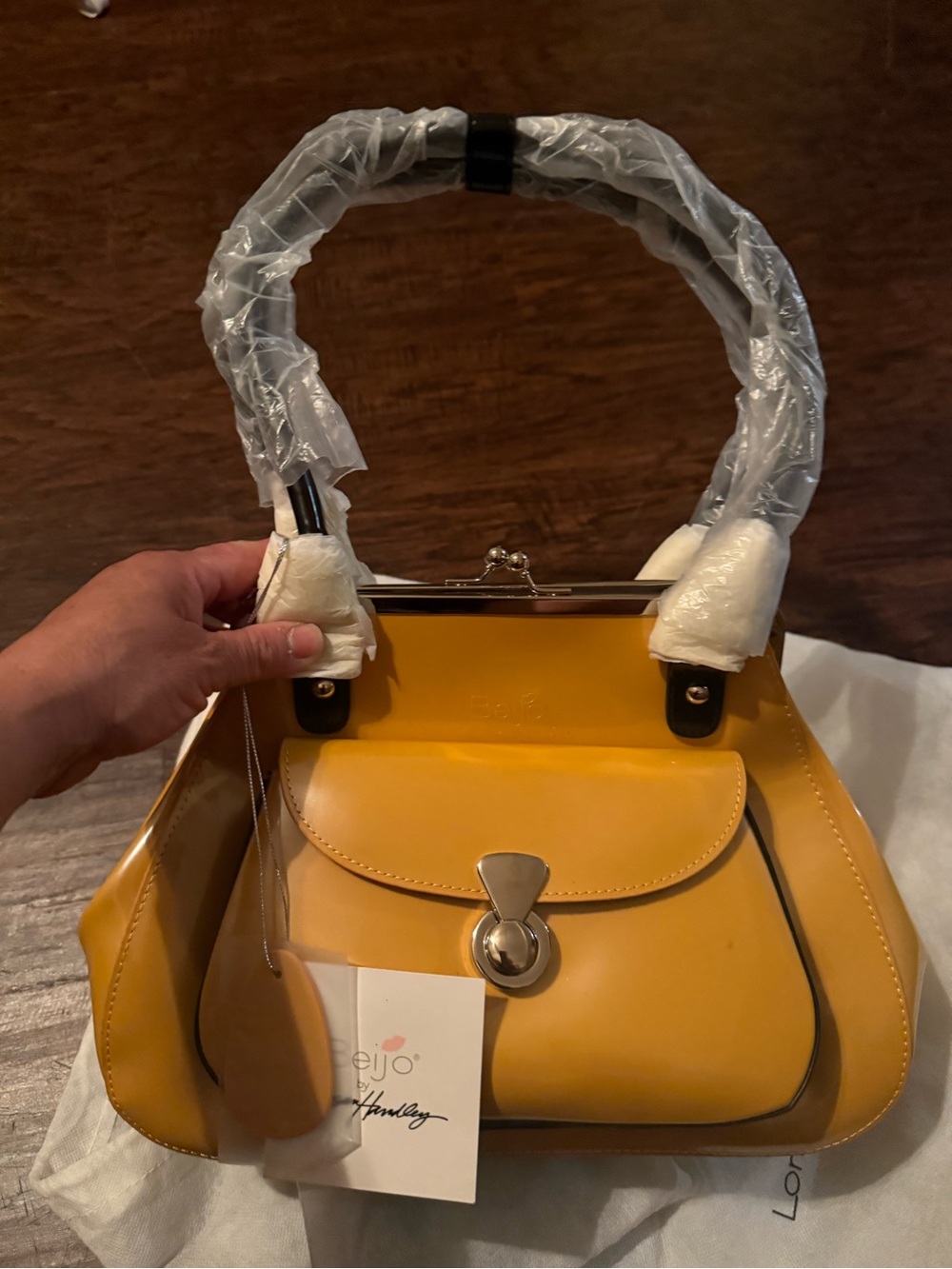 Yellow Structured Frame-Top Women’s Handbag